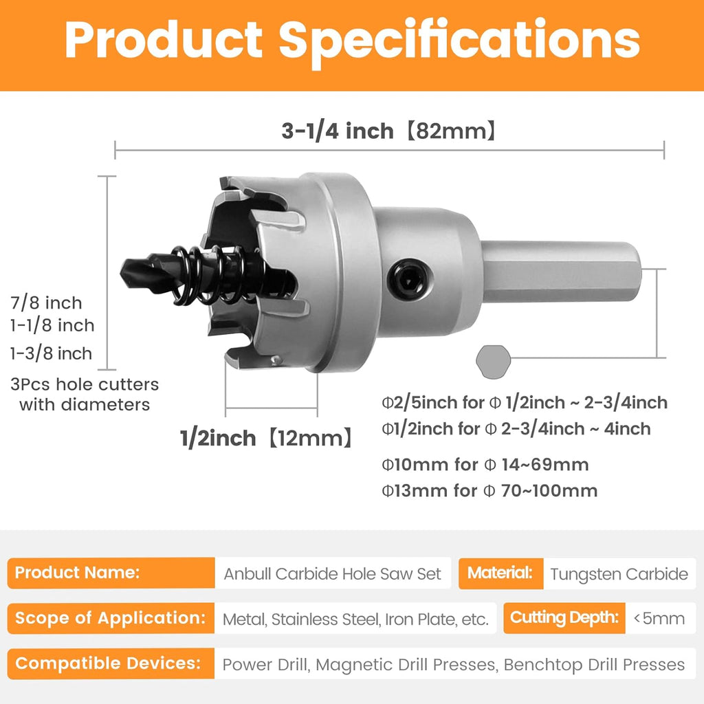Carbide Hole Saw Kit 6-Piece with Pilot Bit and L-Wrench in Molded Plastic Case Z1362