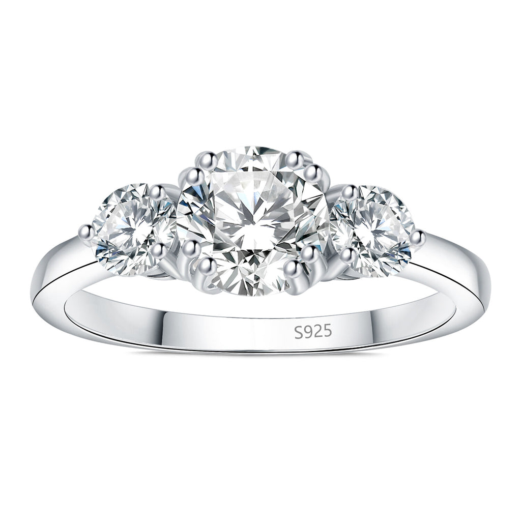 3 Stones 1ct Moissanite Engagement Ring, 925 Sterling Silver, Round Cut, Size 5-9 A339207