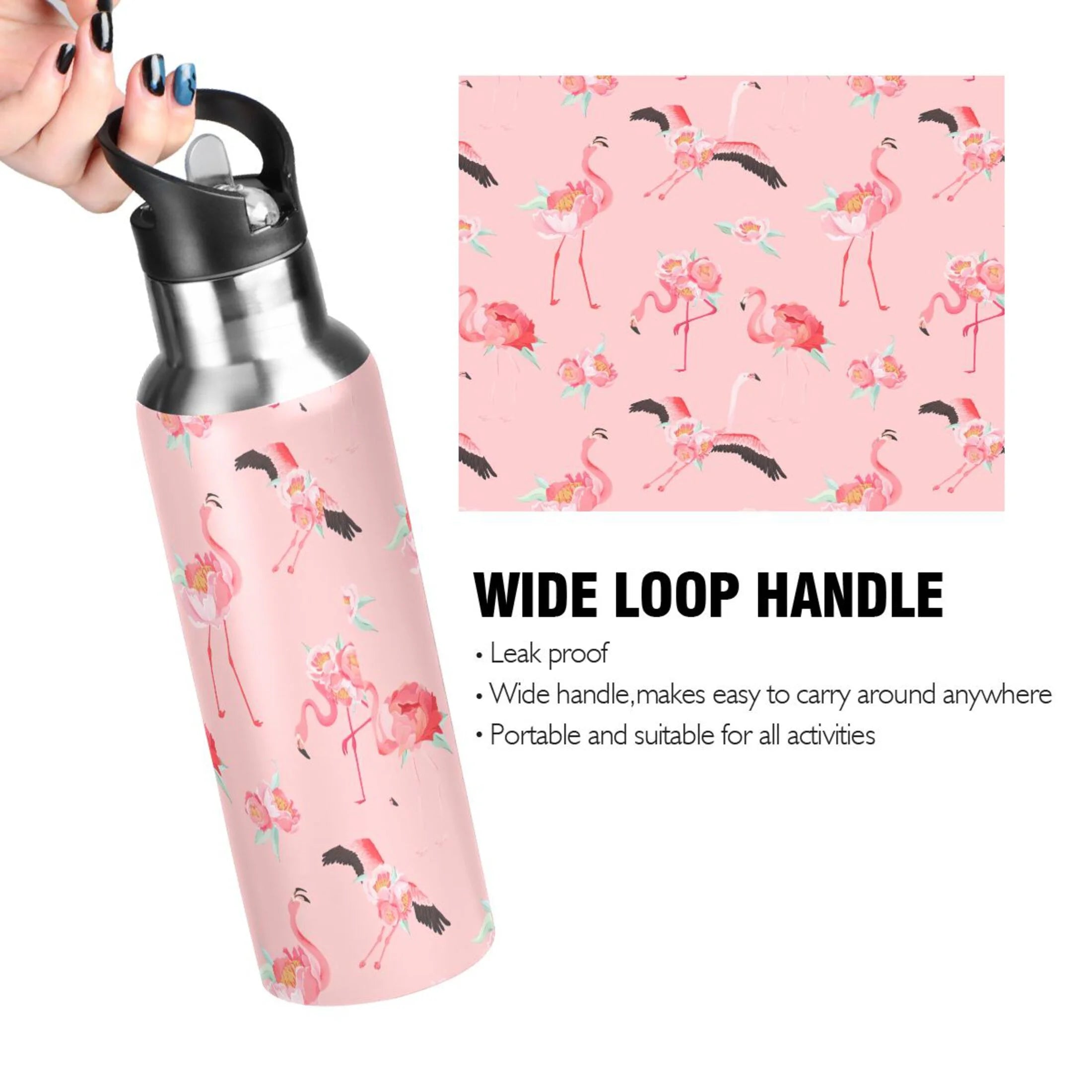 Pink Insulated Stainless Steel Water Bottle with Straw Lid 20 oz M677629