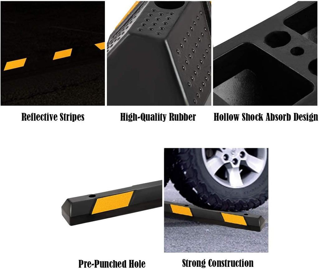 Rubber Parking Curb with 8 Reflective Yellow Safety Stripes M530