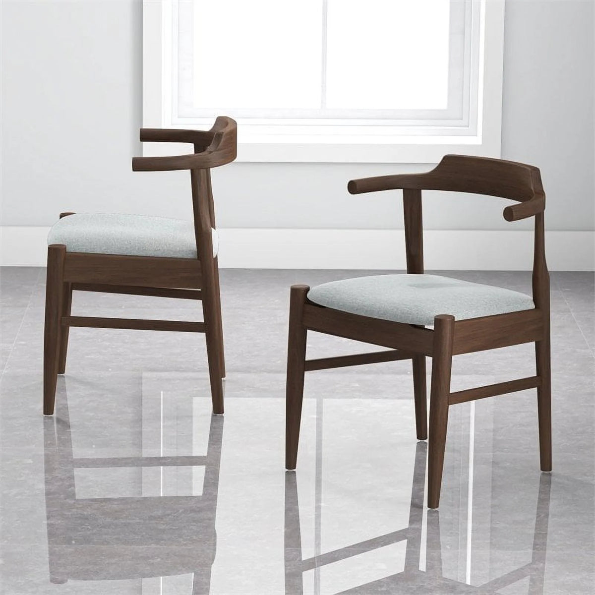 Mid-Century Wood/Fabric Dining Chair in Gray (Set of 2) A13908