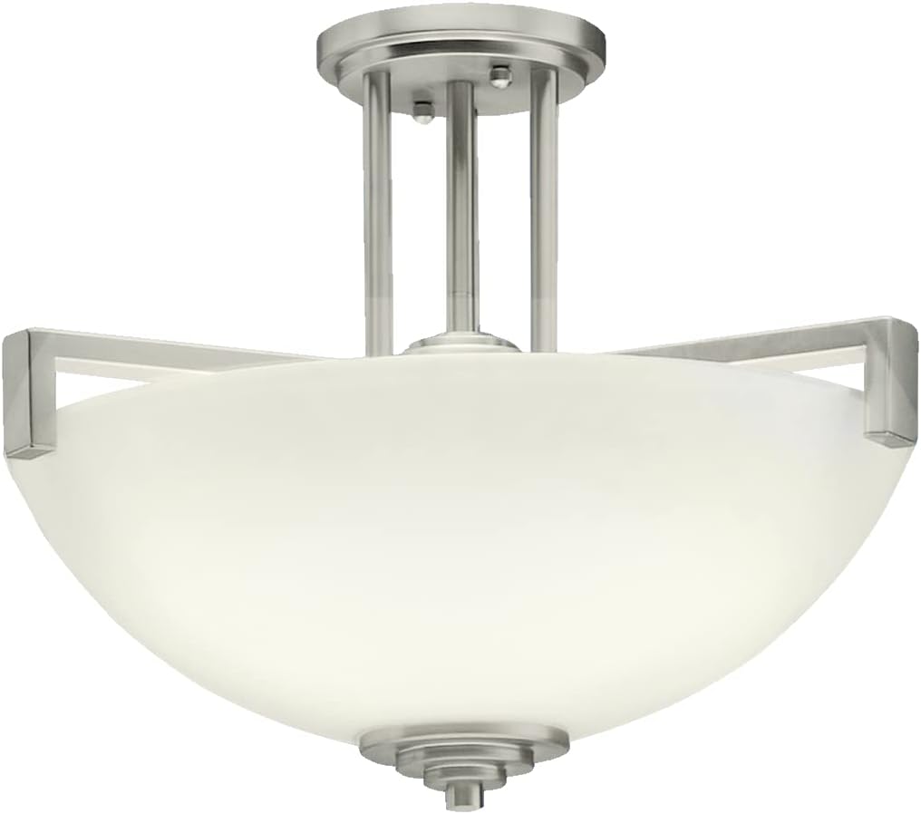 14.5 3 Light Convertible Pendant or Semi Flush with Satin Etched Cased Opal Glass in Brushed Nickel G23195
