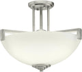 14.5 3 Light Convertible Pendant or Semi Flush with Satin Etched Cased Opal Glass in Brushed Nickel G23195
