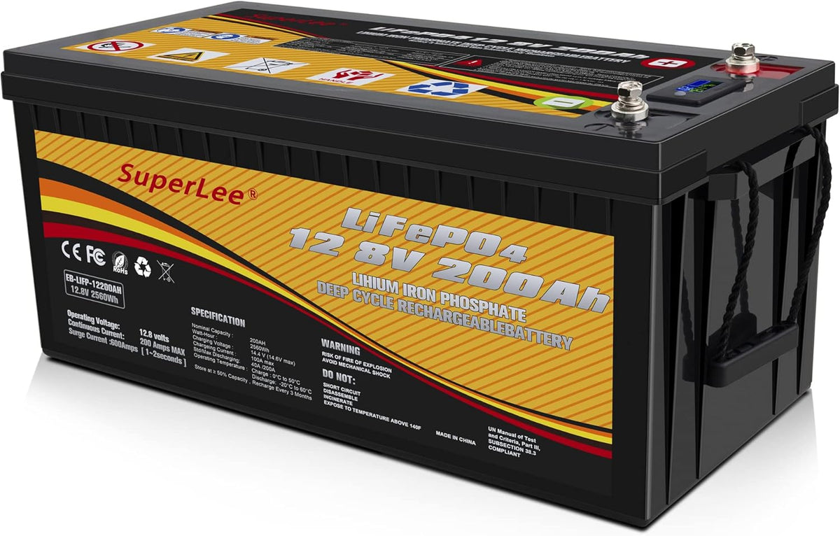 12.8V 200AH LiFePO4 Battery with LCD Display, 5000+ Cycle Lithium Iron Phosphate Battery with BMS D43430