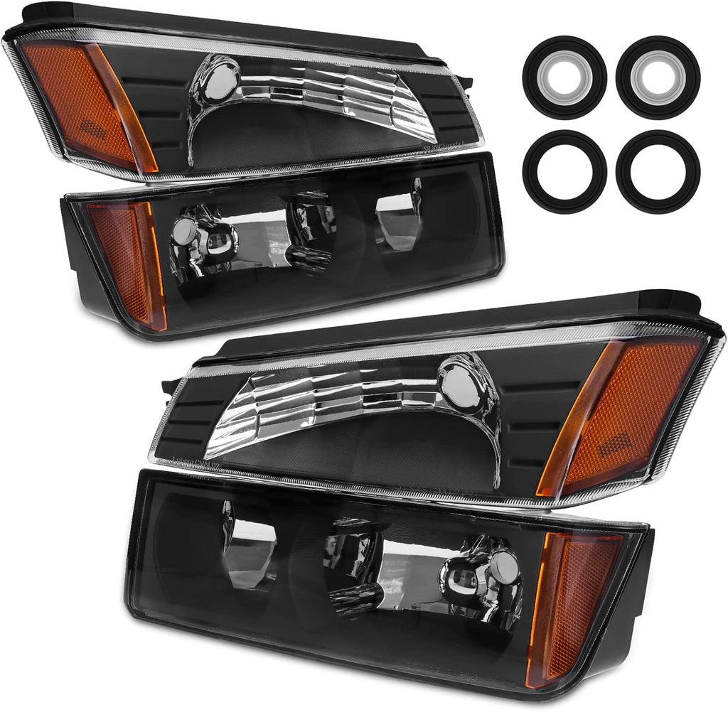 Black Housing Clear Lens Amber Reflector Headlights Assembly H750911