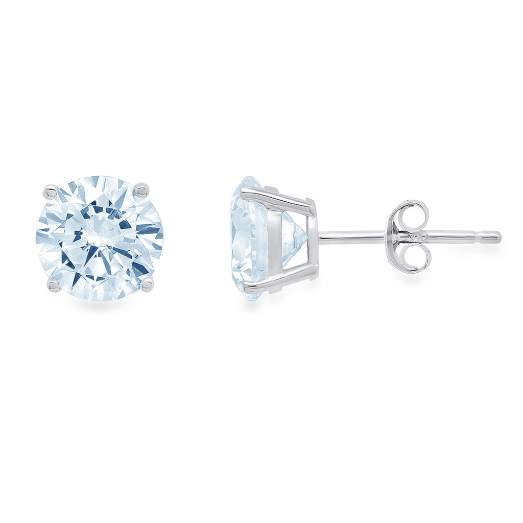 18k White Gold Blue Simulated Diamond Stud Earrings V79141