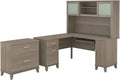 Ash Gray L Shaped Desk with Hutch and Lateral File Cabinet S8607