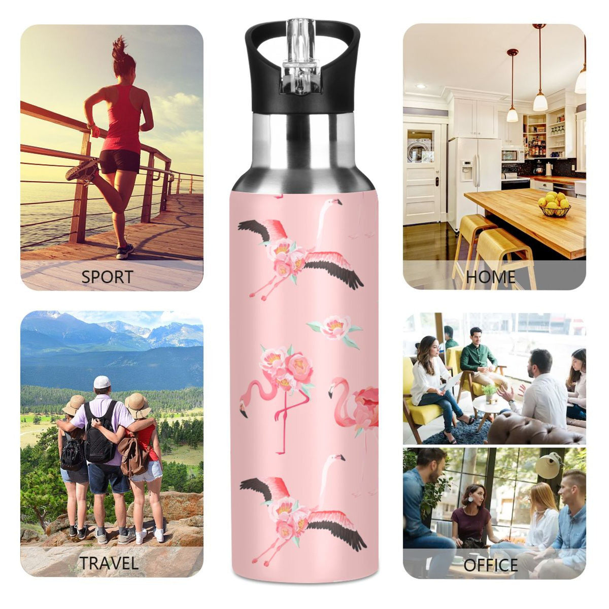 Pink Insulated Stainless Steel Water Bottle with Straw Lid 20 oz M677629