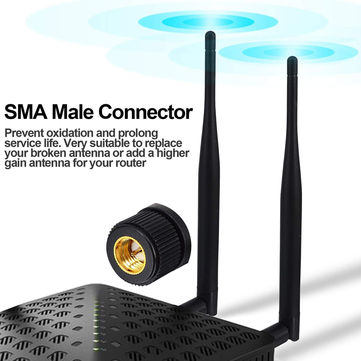 6dbi High Gain Omni-Directional WiFi Antenna & 1.64ft RP-SMA Extension Cable (2-Pack) L1236