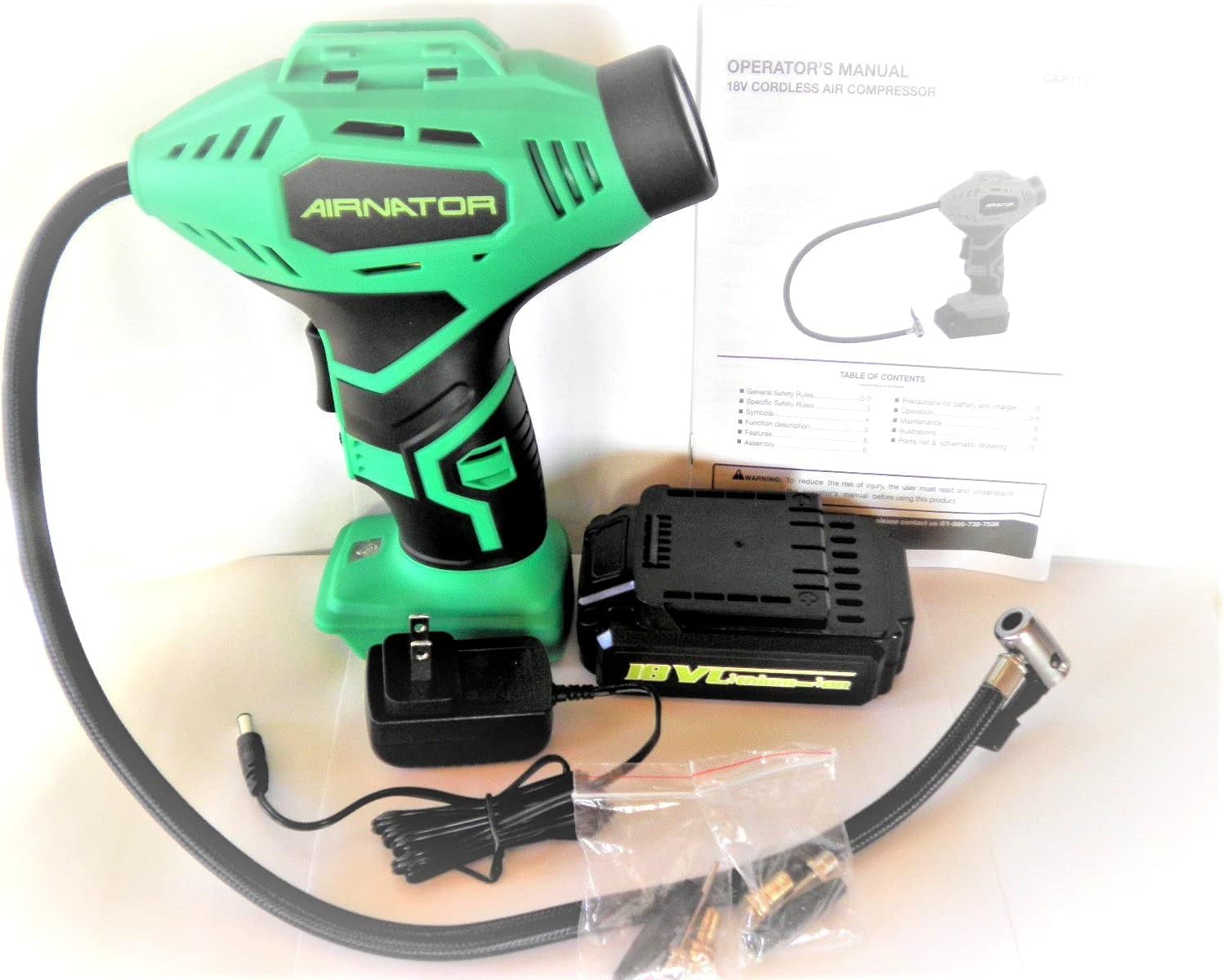 18-Volt Lithium-Ion Cordless Inflator with Gauge, Battery & Charger, 20in Air Hose (9 PC Kit) Pack of 2 G995489