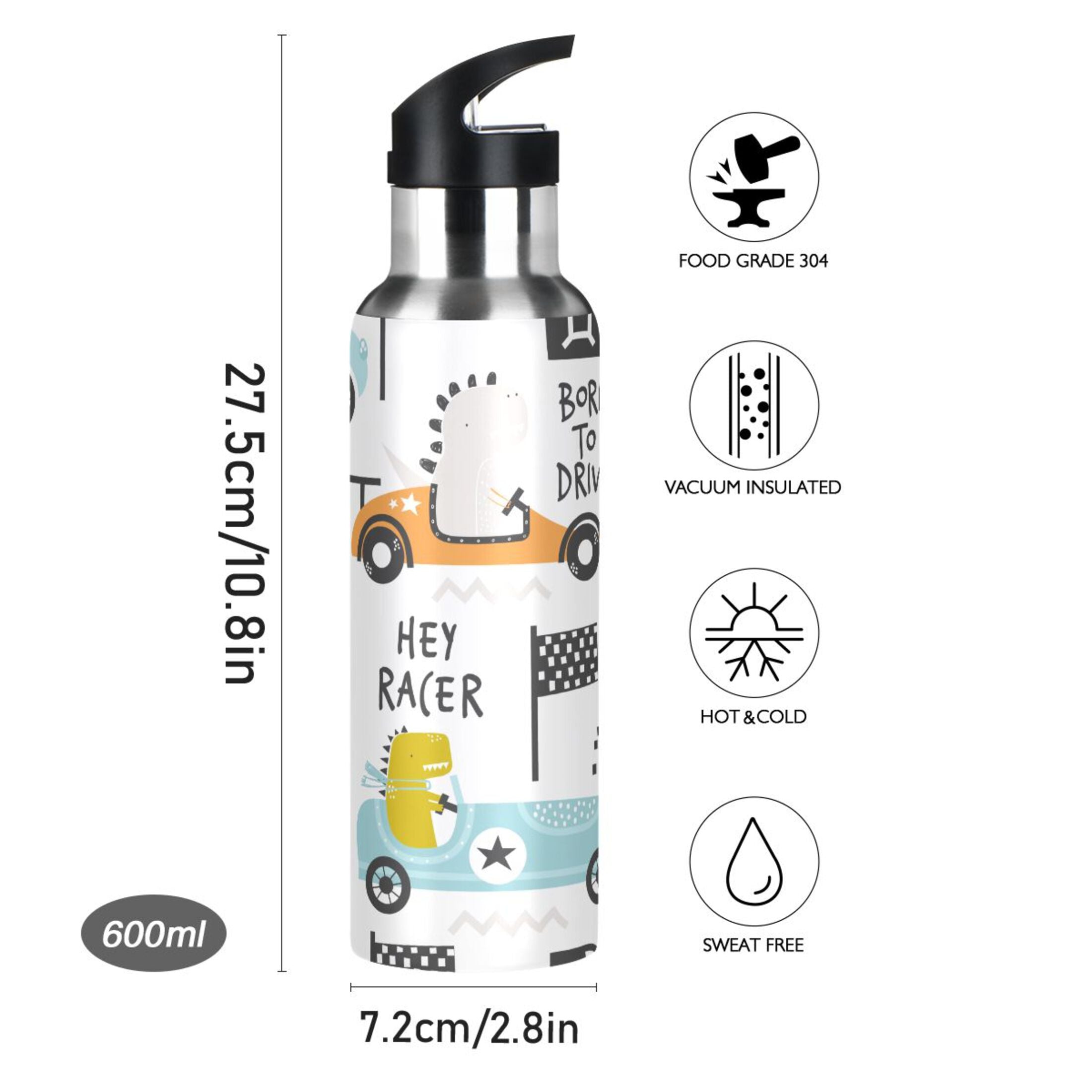 Stainless Steel Insulated Thermos Vacuum Flask Water Bottle with Straw Lid E678322