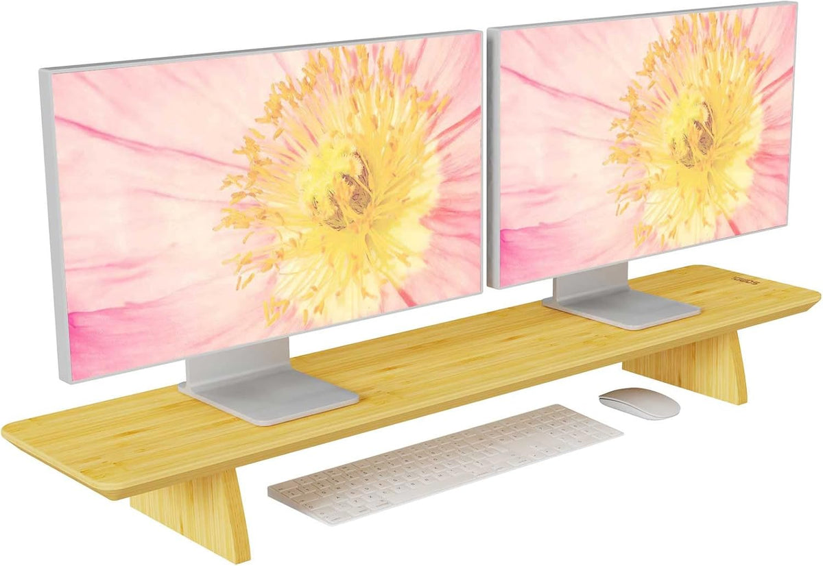 Large Bamboo Wood Monitor Stand Riser with Storage, Pack of 2 Y640