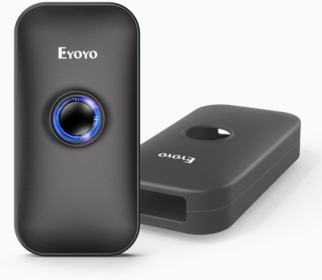 Mini Bluetooth Barcode Scanner with Case, 3-in-1 Bluetooth & USB Wired & 2.4G Wireless, Black, Pack of 2 B7880
