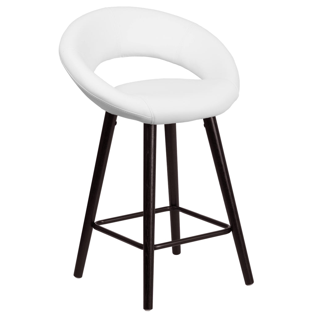 24&& High Cappuccino Wood Counter Height Stool in Black Vinyl F866927
