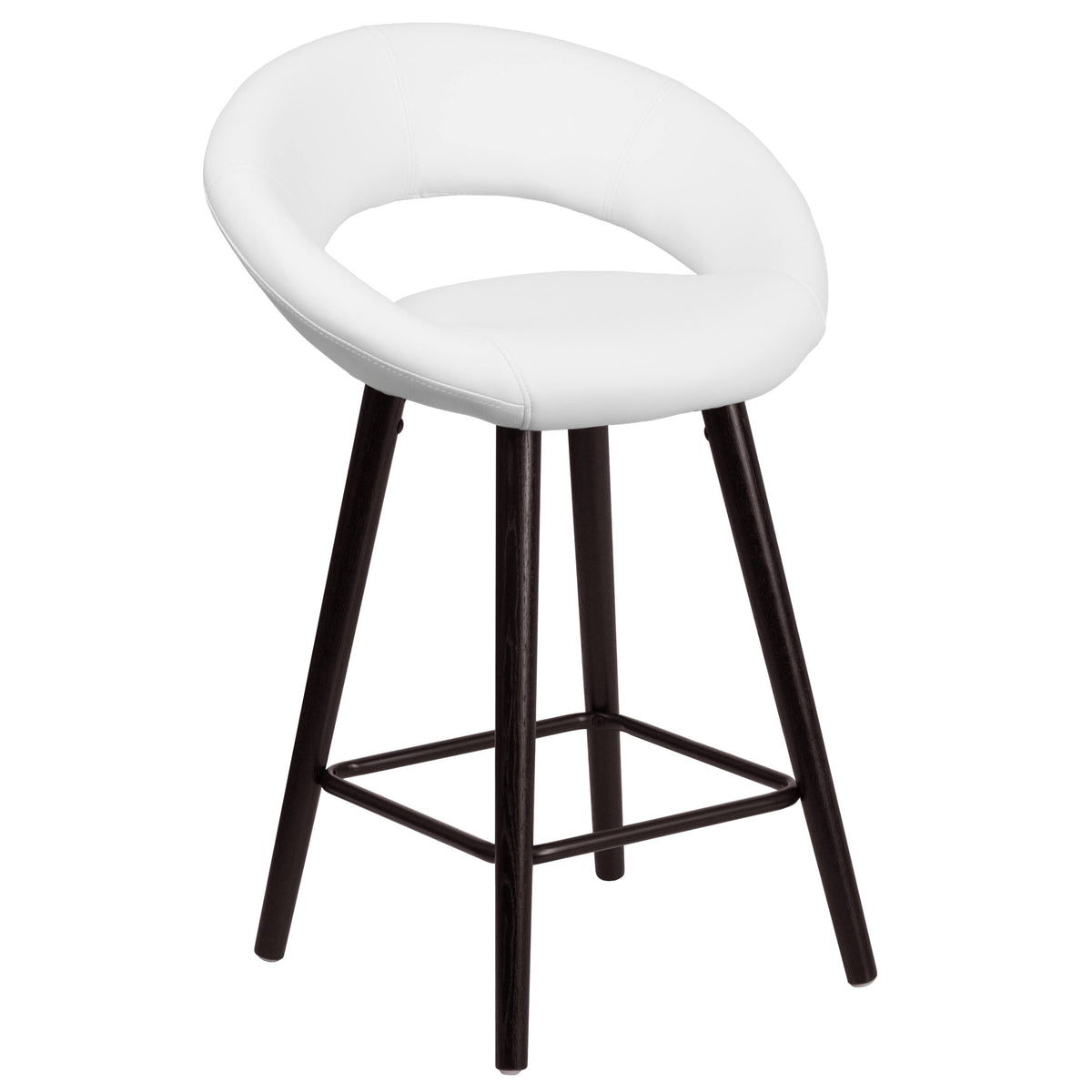 24&& High Cappuccino Wood Counter Height Stool in Black Vinyl F866927