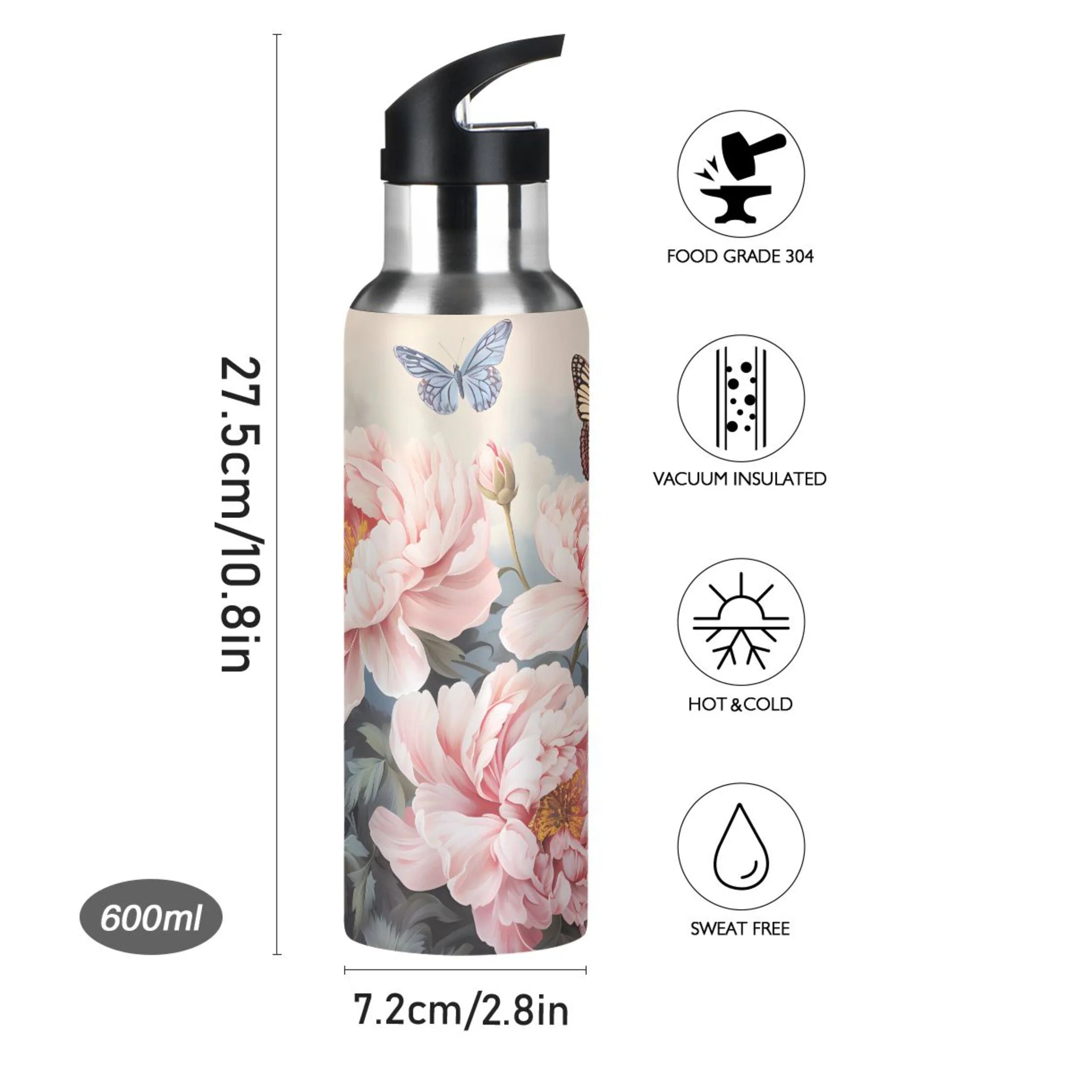 Pink Flowers and Butterflies Stainless Steel Insulated Water Bottle L669064