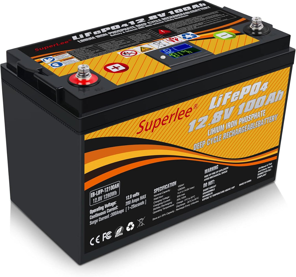 12.8V 200AH LiFePO4 Battery with LCD Display, 5000+ Cycle Lithium Iron Phosphate Battery with BMS D43430