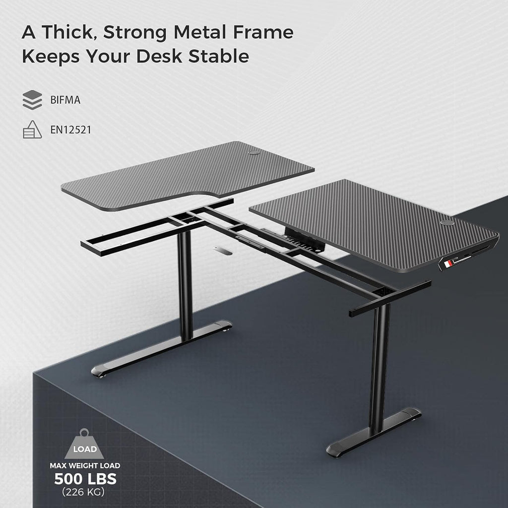 Black L Shaped 60 Inch Gaming Desk with Mouse Pad and Cable Management H299