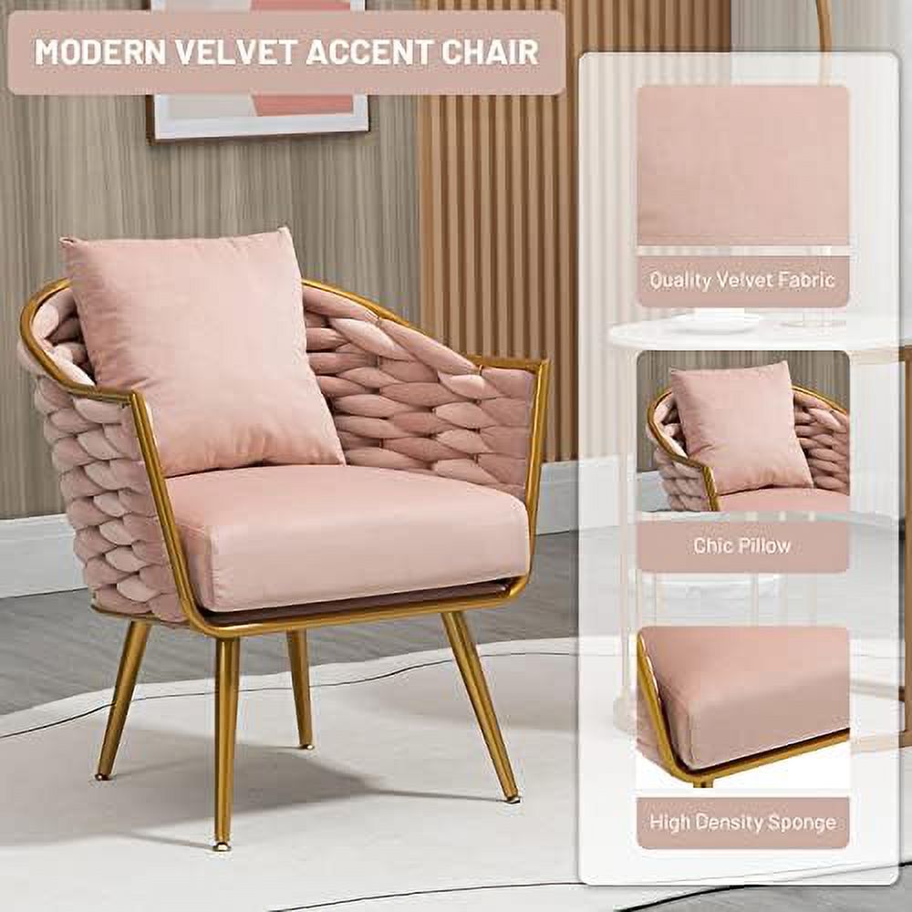 Navy Velvet Accent Chair with Arms and Pillow F977