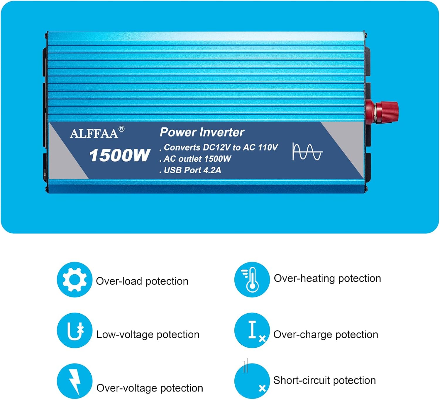 1500W Pure Sine Wave Power Inverter 12V to 110V with USB Port, LCD Display R441