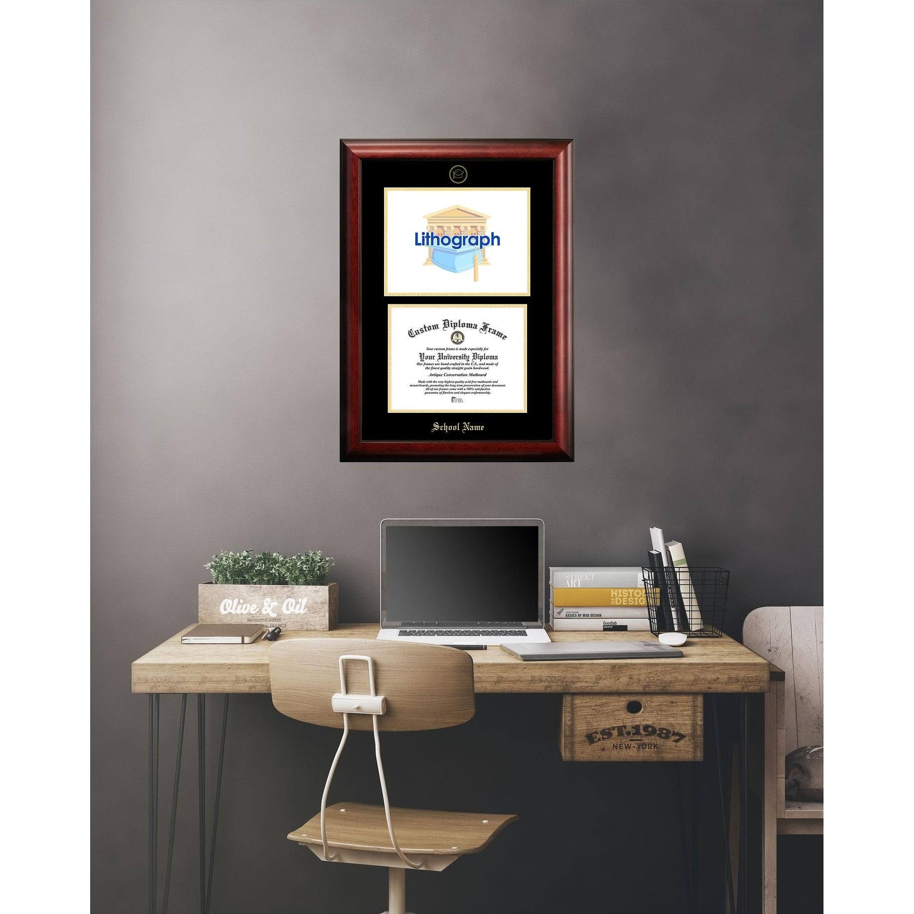 14x22 x 17x22 Gold Embossed Diploma Frame with Campus Images Lithograph U546332