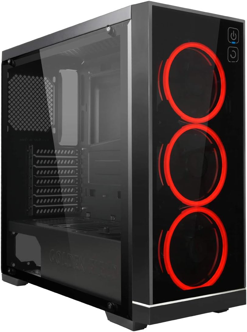 Mid Tower ATX PC Case with 3 Red LED Fans and Tempered Glass Panels I78376