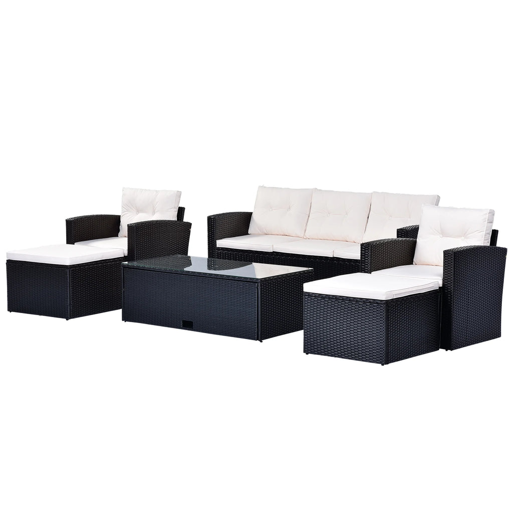 6-piece PE rattan Patio Sectional Set with coffee table, ottomans, removable cushions U2308