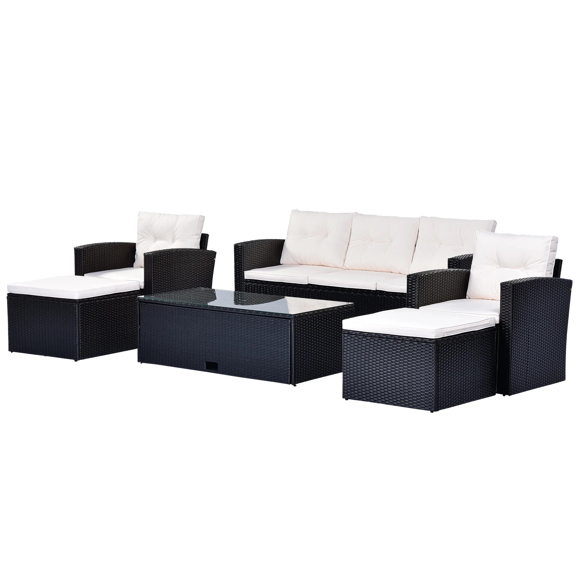 6-piece PE rattan Patio Sectional Set with coffee table, ottomans, removable cushions U2308