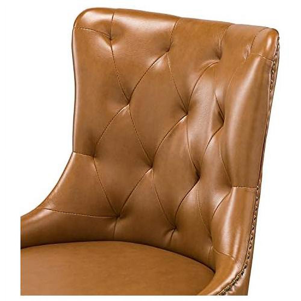 Camel PU Leather Armless Ergonomic Swivel Task Chair with 5 Rolling Casters R7143