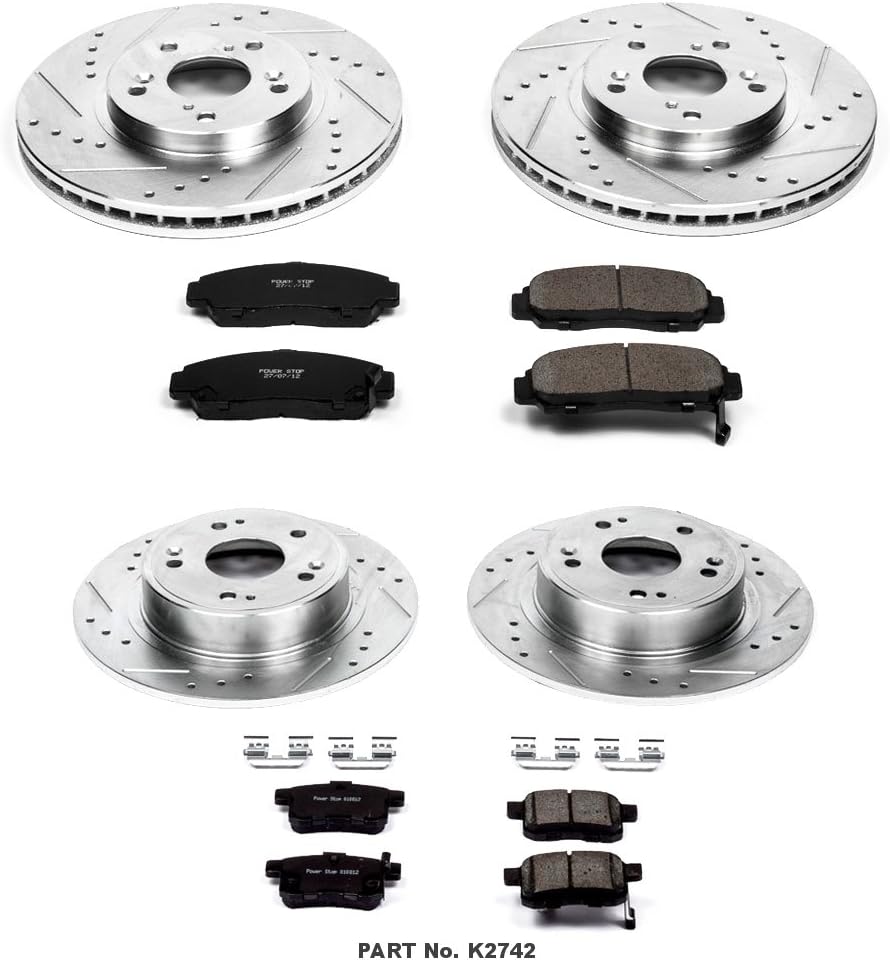 Front and Rear Carbon Fiber Brake Pads with Drilled & Slotted Brake Rotors Kit J629623