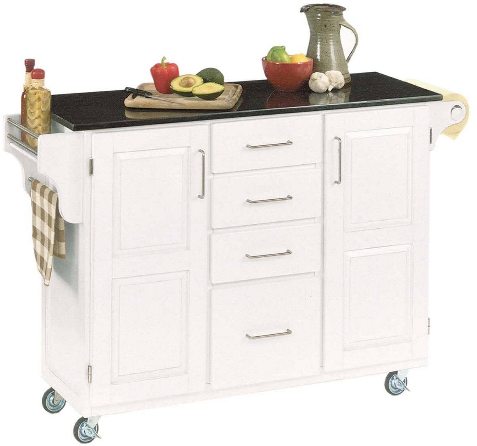 White/Black Granite Top Kitchen Cart U86370