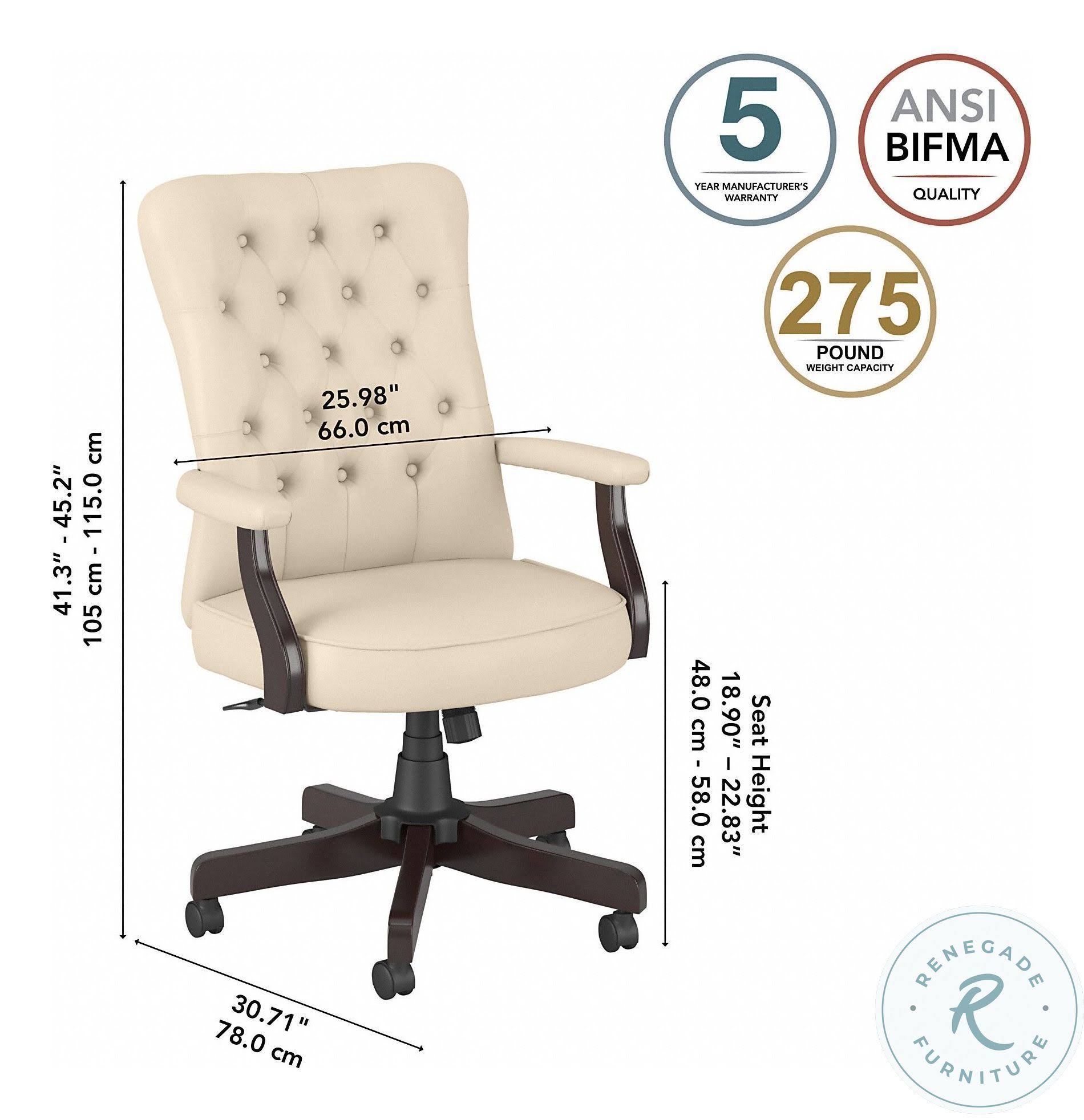 Antique White Leather High Back Tufted Office Chair with Arms C65201