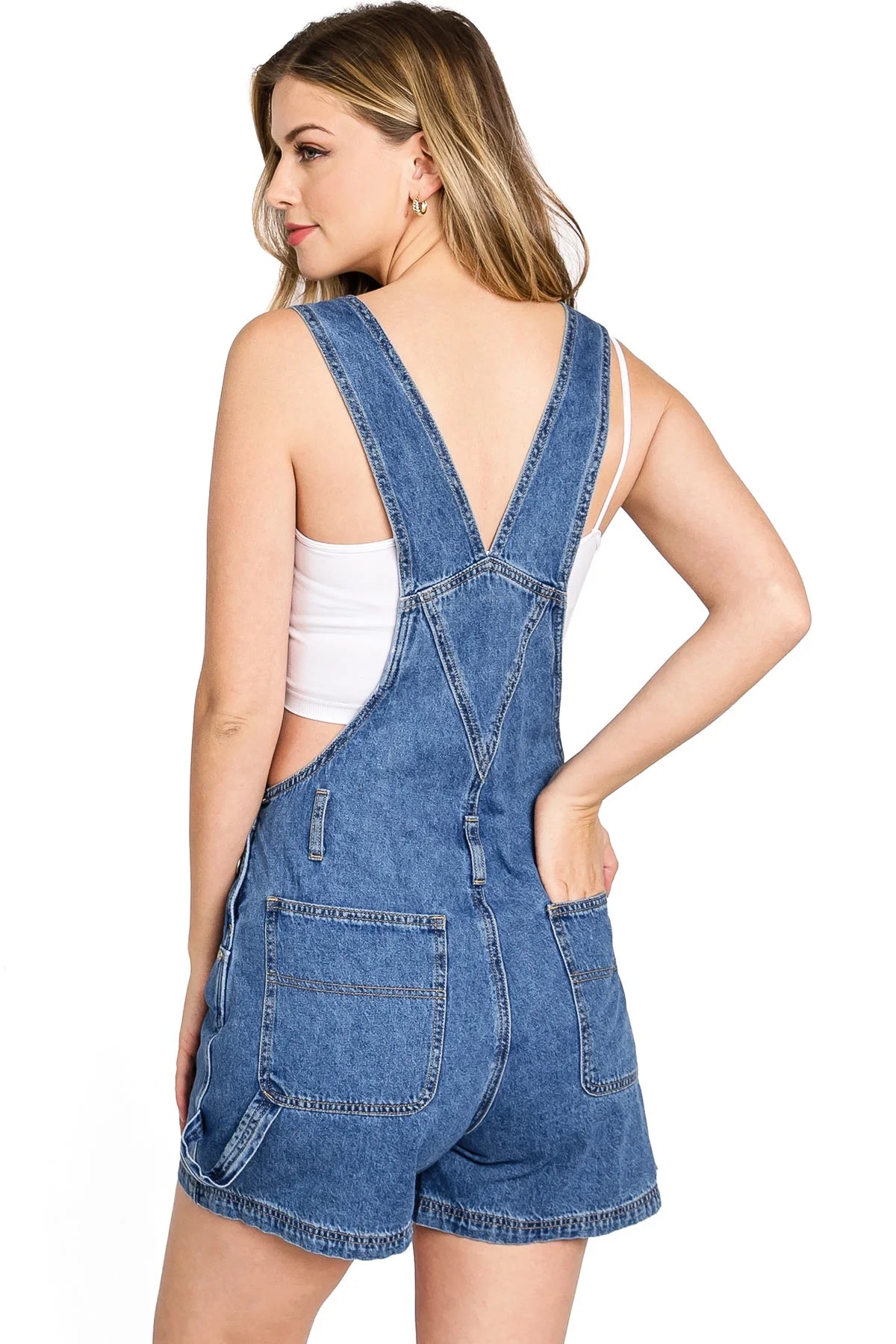 Whisker Denim Twill Romper Short Overalls O154