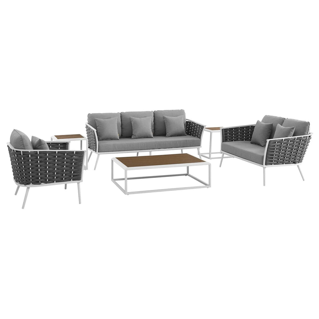 White Gray 6 Piece Aluminum Patio Sectional Sofa Set G90038