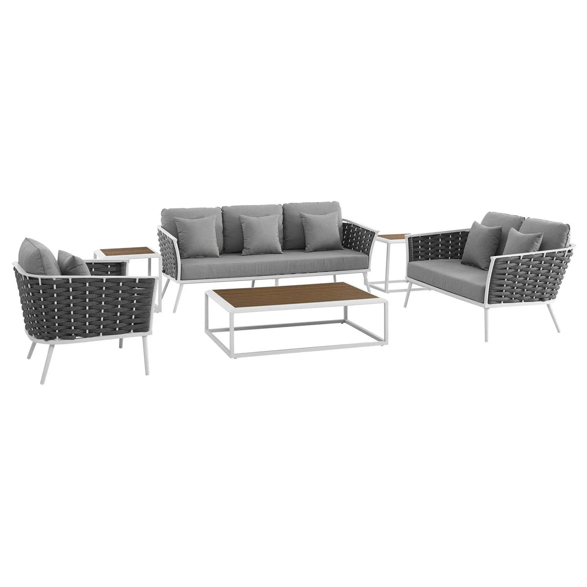 White Gray 6 Piece Aluminum Patio Sectional Sofa Set G90038