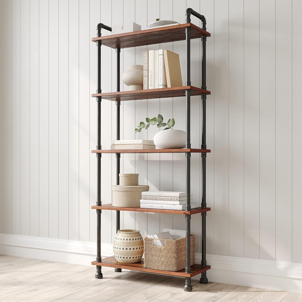 5-Tier Solid Pine Open Wood Bookcase, Brown Y87010