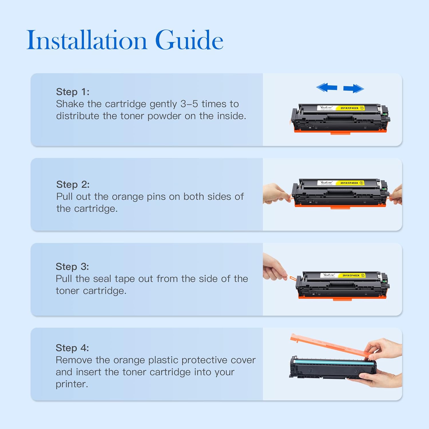 4 Pack Compatible Toner Cartridge for HP 201X 201A CF400X CF401X CF402X CF403X CF400A I923
