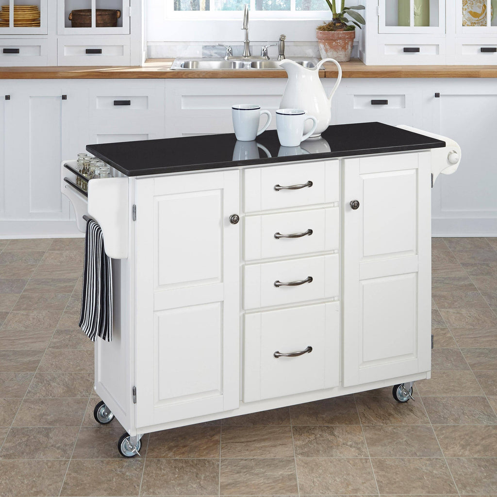 White/Black Granite Top Kitchen Cart U86370