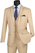 Tan Tuxedo Slim Fit Prom Suit with Vest Trimmed Lapels N331