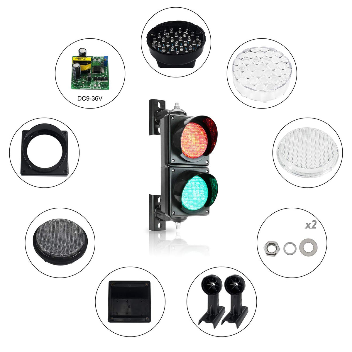 100mm Red/Green LED Traffic Light, DC9-36V, IP65 PC Housing K637251