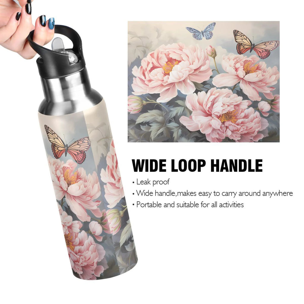 Pink Flowers and Butterflies Stainless Steel Insulated Water Bottle L669064
