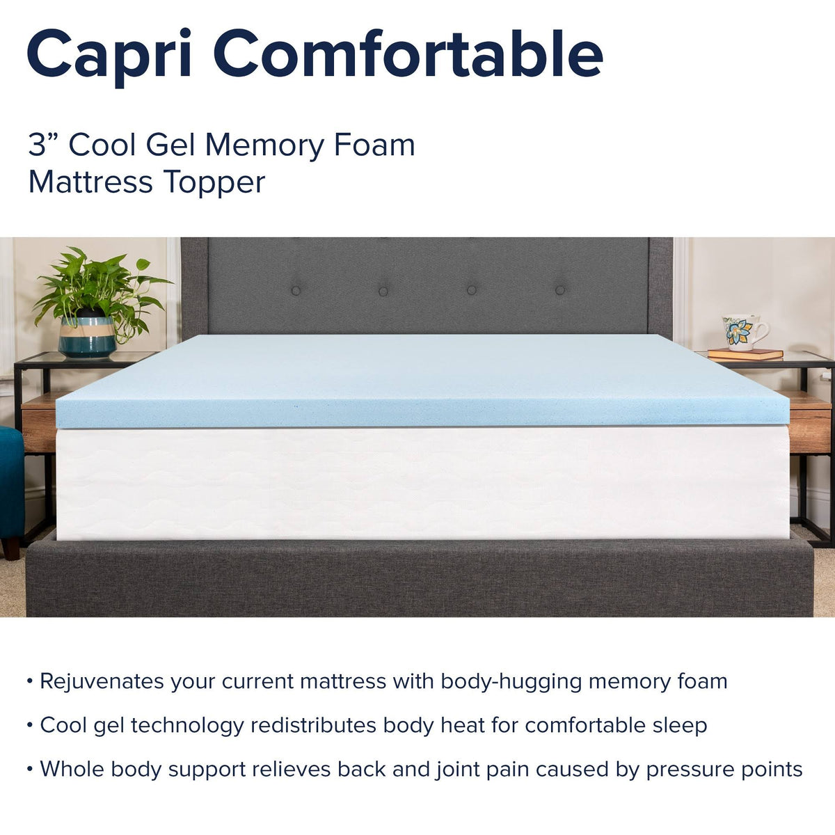 3 inch Cool Gel Memory Foam Mattress Topper Twin P694396