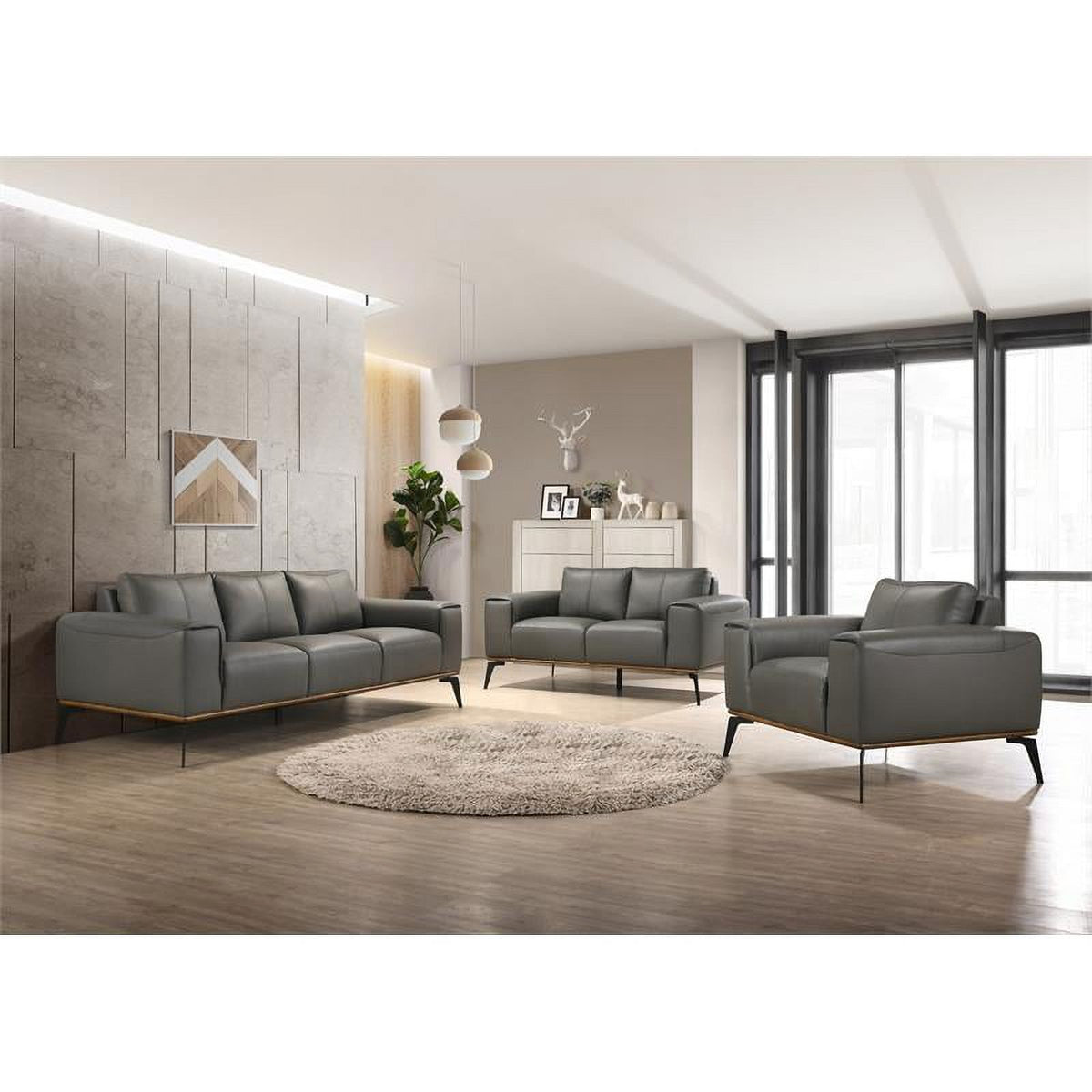 Gray Top Grain Leather Chair S303
