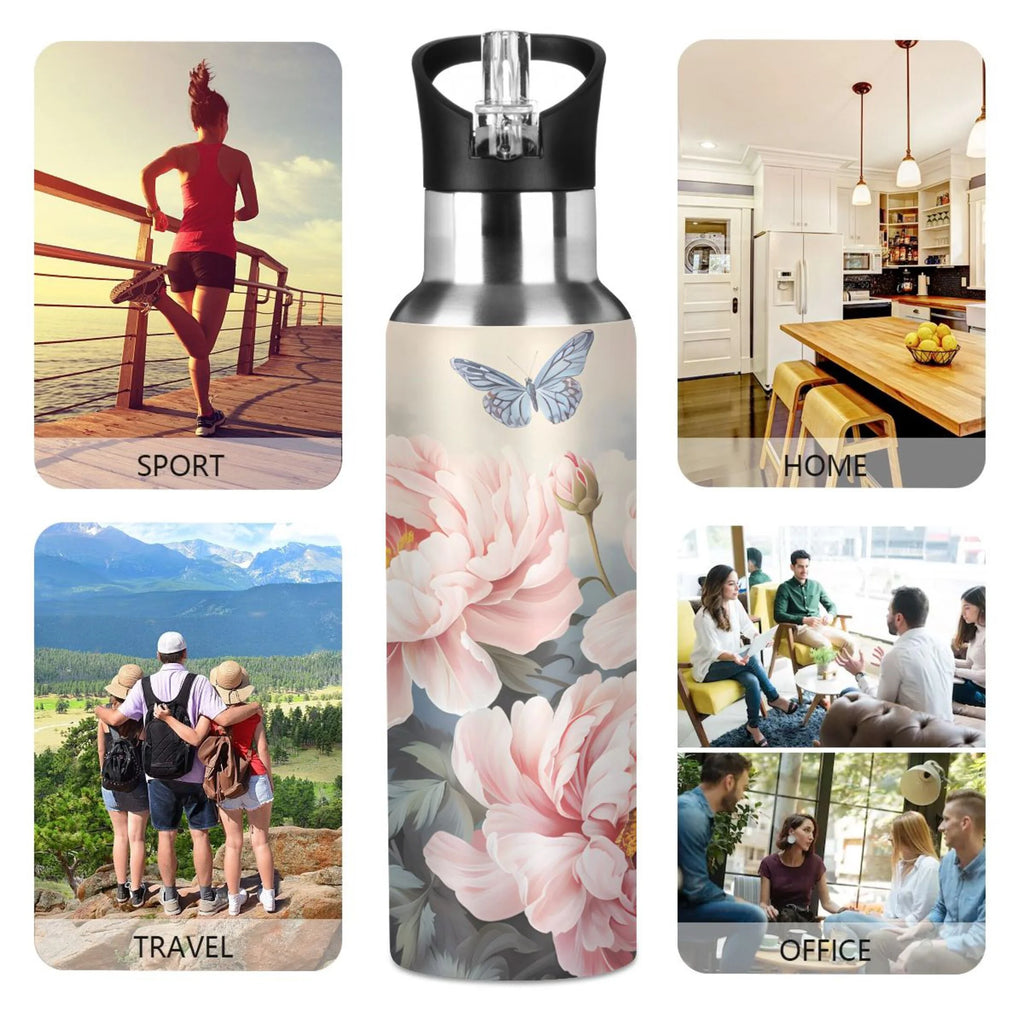 Pink Flowers and Butterflies Stainless Steel Insulated Water Bottle L669064