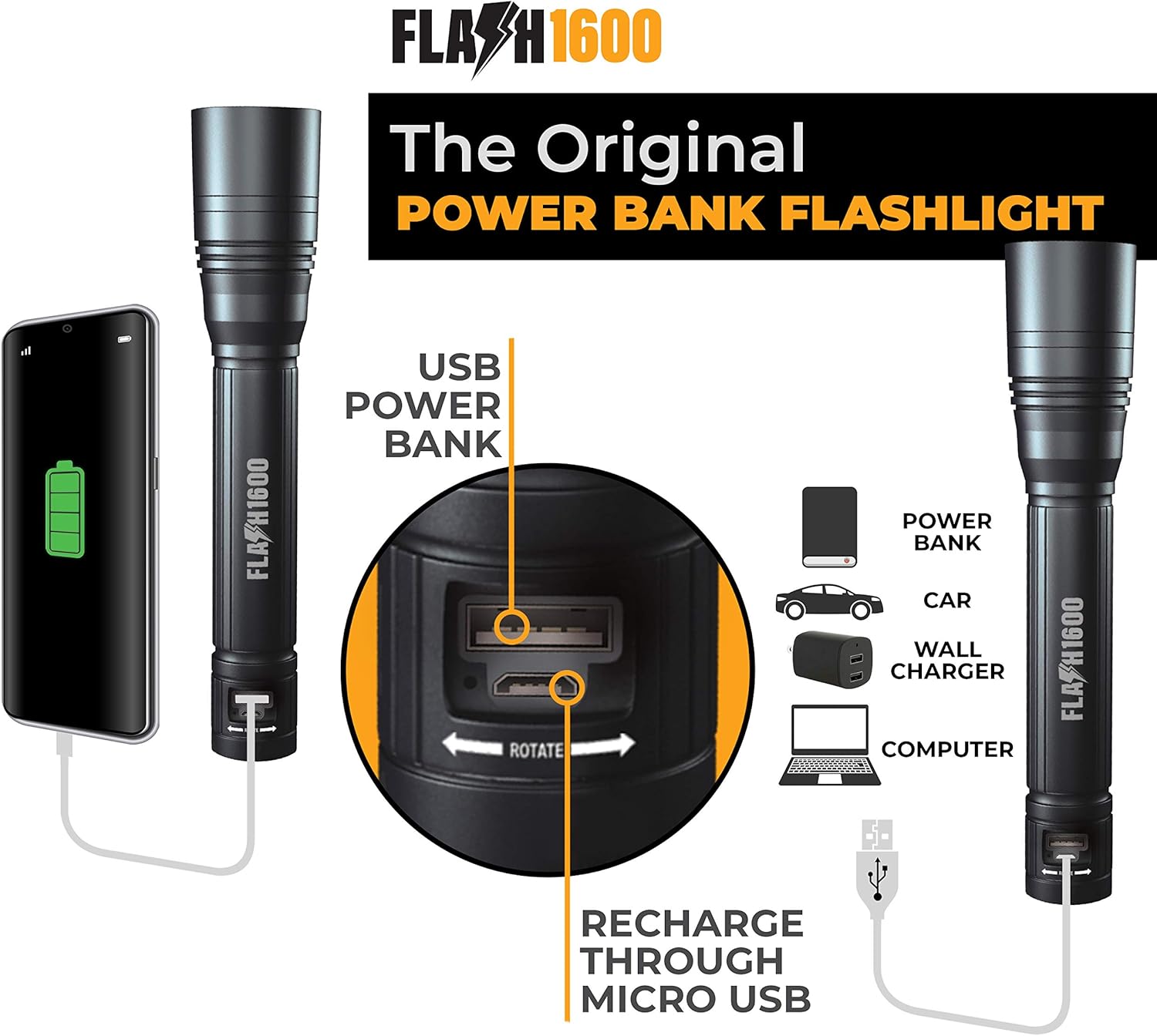 1600 Lumen Rechargeable LED Flashlight, Pack of 2 N119