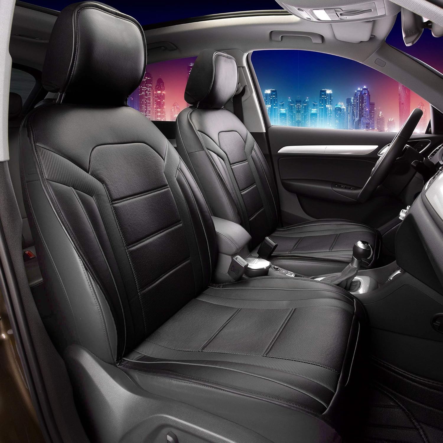 Black Leather Seat Cushions Front Set D824