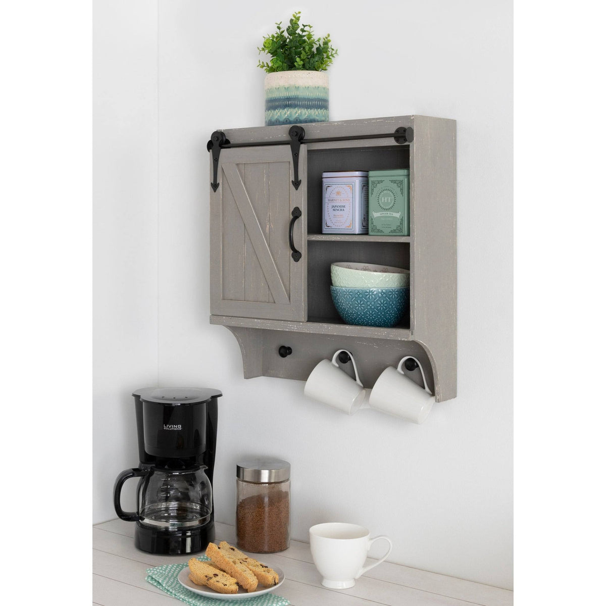 White Decorative Farmhouse Cabinet Wall Organizer with Sliding Barn Door and 3 Knobs W14358