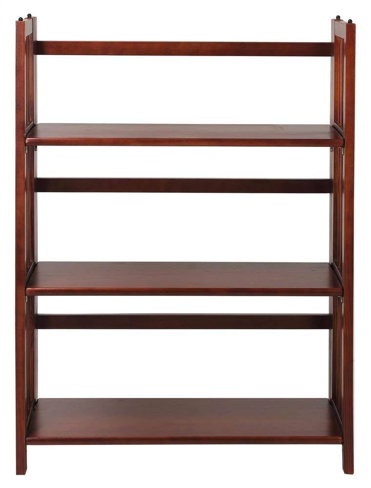 3-Shelf Folding Stackable Bookcase Wide-Walnut B613490