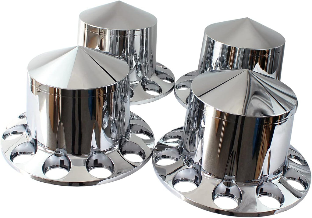 Chrome ABS 33 mm Thread-On Spiked Axle Cover Combo Kit with Removable Hub Caps and Lug Nut Covers S666