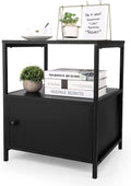 Rustic Brown 3-Tier Nightstand with Steel Frame and Cabinet Door R588044